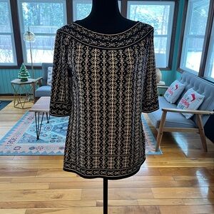 Max Studio Black and Cream Patterned Top